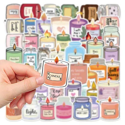 Cartoon Scented Candle Stickers Waterproof PVC Decals for Laptop Water Bottle Phone DIY Decorative Aesthetic Craft