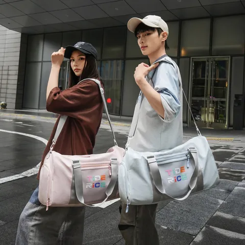 Large Capacity Gym Bag Waterproof Nylon Travel Duffel Bag With Wet Dry Separation And Shoe Compartment For Men Women