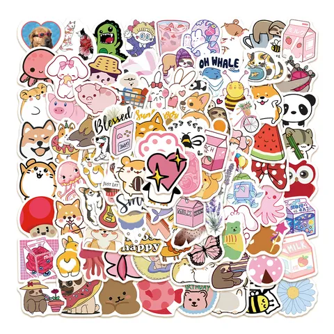 Cute Cartoon Bear And Rabbit Waterproof PVC Stickers Aesthetic Diary Luggage Phone Case Decorative Decals Set