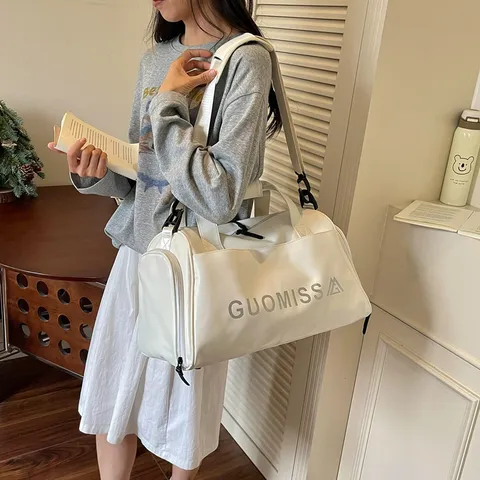 Waterproof PU Leather Travel Duffel Bag Large Capacity Gym Bag with Wet Dry Compartment Shoe Pouch for Sports Fitness