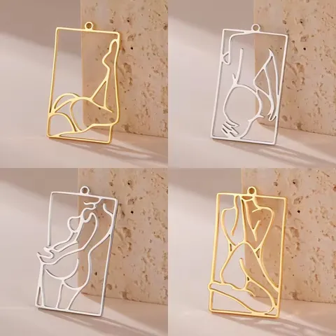 304 Stainless Steel Figure Girl Silhouette Pendant For Necklace Earring DIY Jewelry Making Artistic Minimalist Hollow Charms