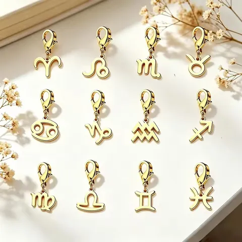 Dijes del Zodiaco de Acero Inoxidable 304 Con Cierre de Langosta Colgantes de Signos del Horóscopo Para Hacer Joyas DIY Collar Pulsera