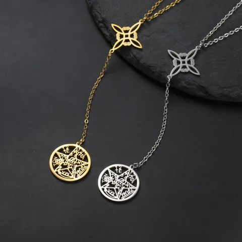 Stainless Steel Witch's Knot Pentagram Necklace For Women Men Hollow Wicca Religious Symbol Gothic Protection Pendant Jewelry Gift