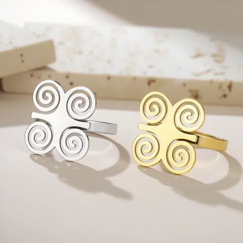 Minimalist 304 Stainless Steel Open Ring African Ancient Cultural Adinkra Symbol Spiral Band Ring Jewelry Gift For Unisex