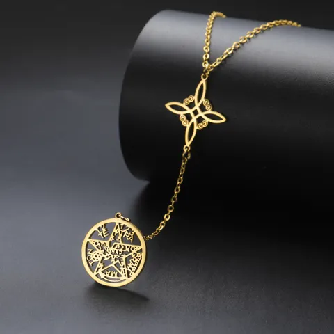Stainless Steel Witch's Knot Pentagram Necklace For Women Men Hollow Wicca Religious Symbol Gothic Protection Pendant Jewelry Gift