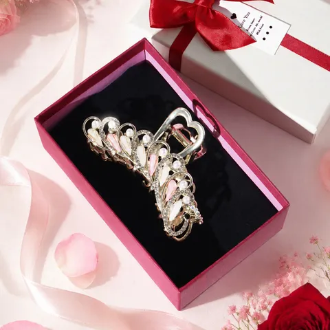 Pince à Cheveux Papillon en Métal de Luxe Coréenne Avec Strass Perle Coffret Cadeau Accessoires de Cheveux Mode pour Femmes