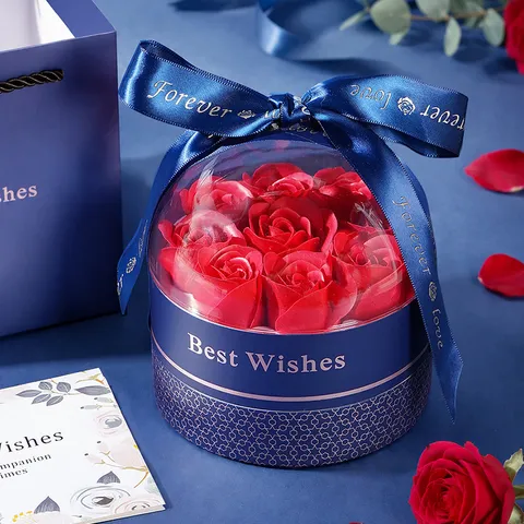 Boîte Cadeau de Fleurs de Savon Rose de la Saint-Valentin Avec Ensemble de Boucles d'Oreilles Clous Hebdomadaires Cadeau de Bijoux d'Anniversaire Romantique pour Femme