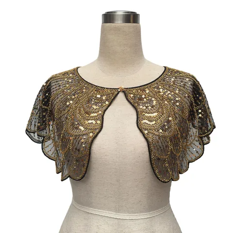 Vintage Sequin Mesh Shawl Wrap For Women Evening Party Cape Bolero Shoulder Cover Up Wedding Accessories