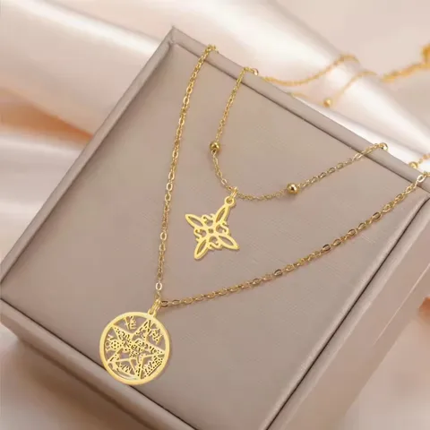 Stainless Steel Witch Knot Pentagram Necklace Celtic Knot Layered Chain Choker Gothic Symbol Pendant Gift For Women Men Jewelry
