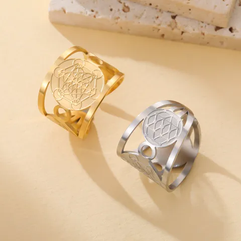 Bague Ouverte Archange Métatron en Acier Inoxydable 304 Rétro Bagues Creuses Cube Géométrie Sacrée Vintage Bijoux Amulette de Protection Religieuse pour Hommes Femmes