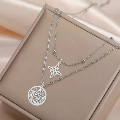 Stainless Steel Witch Knot Pentagram Necklace Celtic Knot Layered Chain Choker Gothic Symbol Pendant Gift For Women Men Jewelry