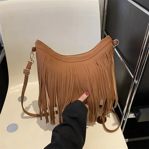 Sac Seau Rétro Français à Glands Pour Femmes Sac Bandoulière En Similicuir Mat Sac à Épaule Mode à Franges