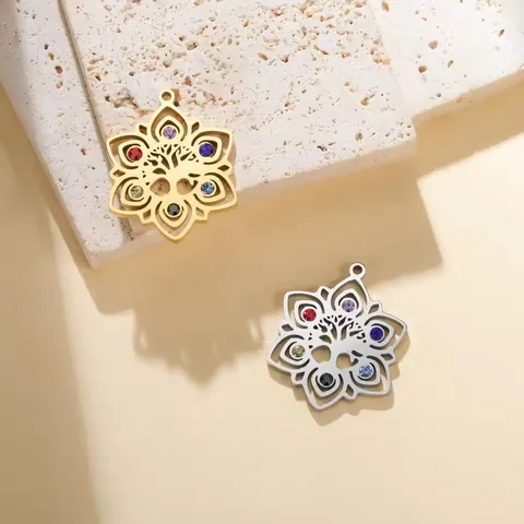 Edelstahl Chakra Lotus Anhänger Für Schmuckherstellung DIY Yoga Om Charm Bunte Strass Hohl Anhänger