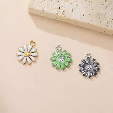 Stainless Steel Flower Pendant For DIY Jewelry Making Colorful Oil Drip Little Daisy Frangipani Charm Earring Keychain Accessory
