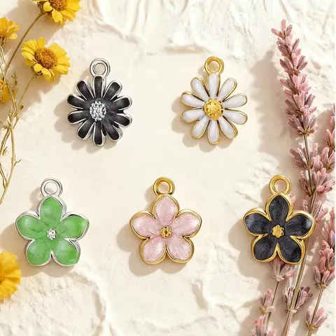 Stainless Steel Flower Pendant For DIY Jewelry Making Colorful Oil Drip Little Daisy Frangipani Charm Earring Keychain Accessory