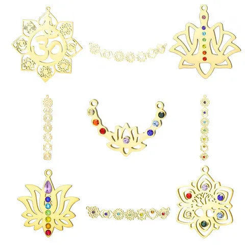 Edelstahl Chakra Lotus Anhänger Für Schmuckherstellung DIY Yoga Om Charm Bunte Strass Hohl Anhänger