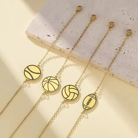 Bracciale in Acciaio Inossidabile a Sfera Sportiva Cavo Donna Baseball Basket Calcio Rugby Regolabile Gioielli