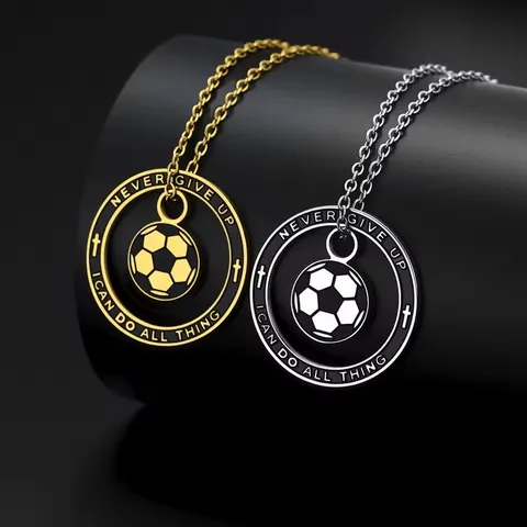 304 Stainless Steel Football Basketball Pendant Necklace Never Give Up Inspirational Sport Jewelry For Men Women