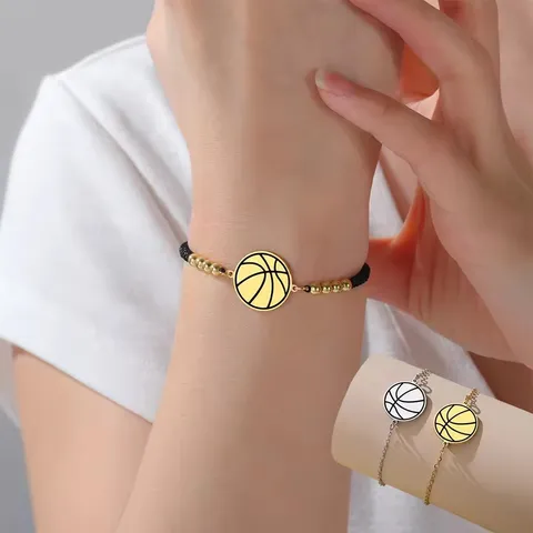 Bracciale in Acciaio Inossidabile a Sfera Sportiva Cavo Donna Baseball Basket Calcio Rugby Regolabile Gioielli