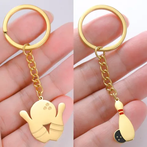 Sports Bowling Ball And Pin Keychain For Men Women 304 Stainless Steel Key Ring Fashion Car Key Chain Hanging Ornament Gift