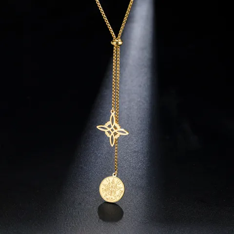 304 Stainless Steel Witch Knot Pentagram Pendant Necklace Hollow Gothic Wicca Protection Amulet Adjust Jewelry For Men Women