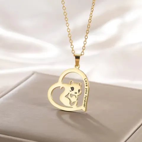 304 Roestvrij Staal Cartoon Eekhoorn Luiaard Hanger Halsketting Hartvorm Gegraveerd Love You Forever Sleutelbeenketting Sieraden