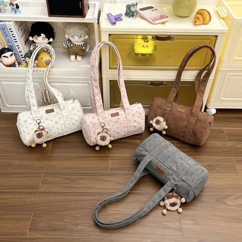 Bolso Cilíndrico de Pana para Mujer Estilo Coreano con Patrón de Estrellas Bolso de Hombro Casual de Moda