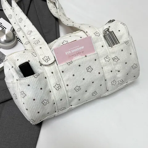 Bolso Cilíndrico de Pana para Mujer Estilo Coreano con Patrón de Estrellas Bolso de Hombro Casual de Moda