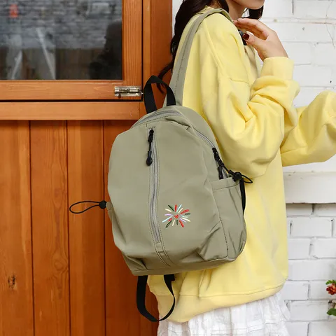 Lightweight Waterproof Nylon Backpack For Women Men Casual Small Hiking Daypack With Floral Embroidery Fashion Travel Outdoor Backpack