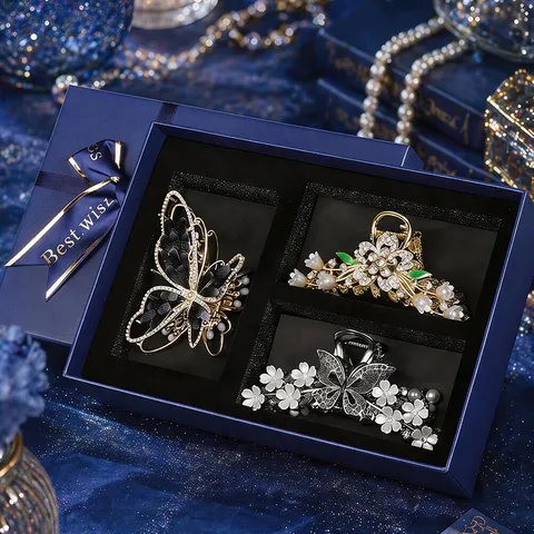 Coffret Cadeau de Pinces à Cheveux de la Saint-Valentin Ensemble en Alliage Strass Perle Bijou de Coiffure Élégant pour Femmes