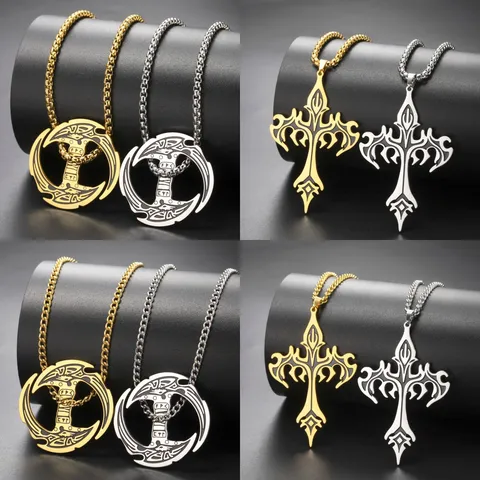 Collier Pendentif Croix Marteau de Thor Viking Nordique en Acier Inoxydable 304 Pour Hommes Bijoux Gothique Rétro Hip Hop Punk