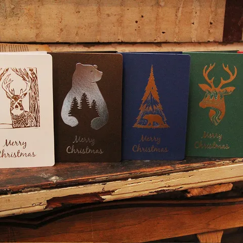 Kerst Wenskaart Reliëf Foliedruk Rendier IJsbeer Festival Kaart Speciaal Papier Zegenkaarten