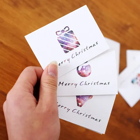 Mini Biglietti d'Auguri Natalizi Cielo Stellato Pieghevoli Piccoli Biglietti Regalo Con Buste Renna Pupazzo di Neve Albero Ghirlanda Campana