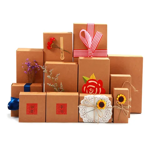 Scatola da Regalo a Cassetto in Carta Kraft Minimalista Moderna Rettangolare Marrone In Cartone per Matrimonio Festa Natale