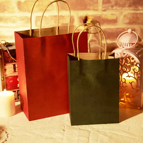 Sac Cadeau en Papier Kraft Vintage Couleur Unie Fond Carré Pochette de Transport pour Mariage Fête Festive Emballage Universel Sac à Main de Rangement