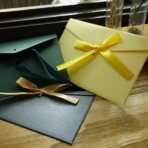 Busta Vintage in Carta Perlata Con Fiocco in Raso Nastro Decorativo per Inviti di Matrimonio Biglietti Regalo Lettera Auguri Ufficio
