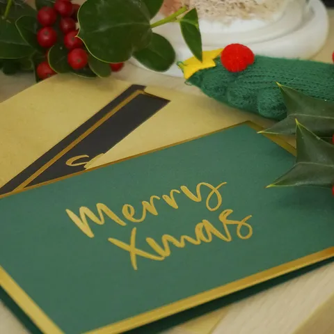 Tarjeta De Felicitacion De Navidad De Papel Retro Con Sobre Dorada Tarjeta De Navidad Para Año Nuevo