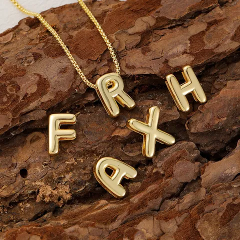 Minimalist Glossy Bubble Letter Pendant Copper Gold Plated Alphabet Charm Necklace Fashion Jewelry Gift For Women