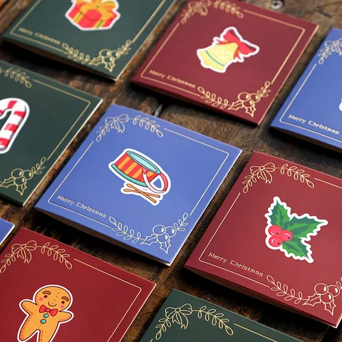 Mini Biglietti di Auguri Natalizi Quadrati Stampa in Oro Cartone Babbo Natale Omino di Pan di Zenzero con Buste
