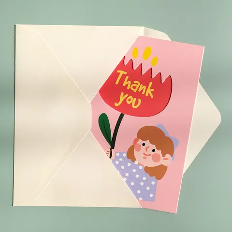 Fresh Cartoon Boy Girl Floral Greeting Card And Envelopes Thank You Cards Teacher Thanksgiving Day Celebration Gift Card