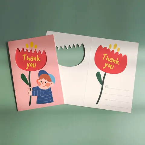 Fresh Cartoon Boy Girl Floral Greeting Card And Envelopes Thank You Cards Teacher Thanksgiving Day Celebration Gift Card