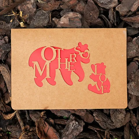 Carte Vœux Vintage en Papier Kraft Découpe Laser Animal Forêt Parent-Enfant Carton Pliable Cadeau Fête des Mères