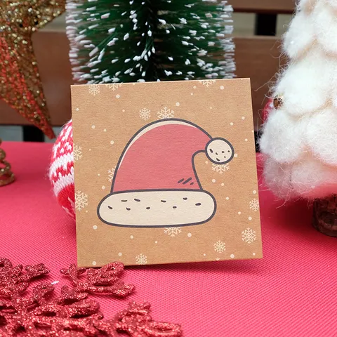 Biglietti d'Auguri di Natale Vintage in Carta Kraft Quadrati Messaggio di Benedizione con Buste Illustrati a Mano Carte Festive