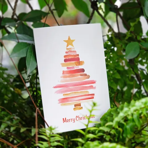 Watercolor Christmas Tree Greeting Cards Hand-Painted Cardstock Holiday Blessing Cards With Envelopes For Christmas Festival