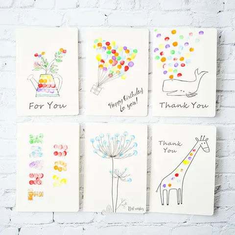 Juego de Tarjetas de Felicitación DIY Pintura de Huellas Tarjetas Creativas Hechas a Mano Con Sobres Para Cumpleaños Navidad Niños