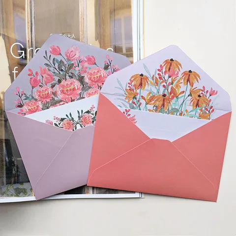 Busta Matrimonio Floreale Acquerello Carta da Lettere Elegante Fiore Dipinto a Mano Scrittura Cancelleria per Regalo Festa Matrimonio