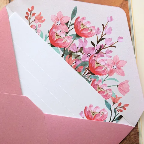 Busta Matrimonio Floreale Acquerello Carta da Lettere Elegante Fiore Dipinto a Mano Scrittura Cancelleria per Regalo Festa Matrimonio