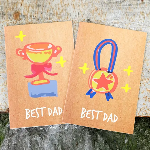 Biglietti di Auguri Best Teacher Best Dad Carta Kraft Trofeo Medaglia Cartone Animato Biglietti di Ringraziamento Per Festa degli Insegnanti Festa del Papà