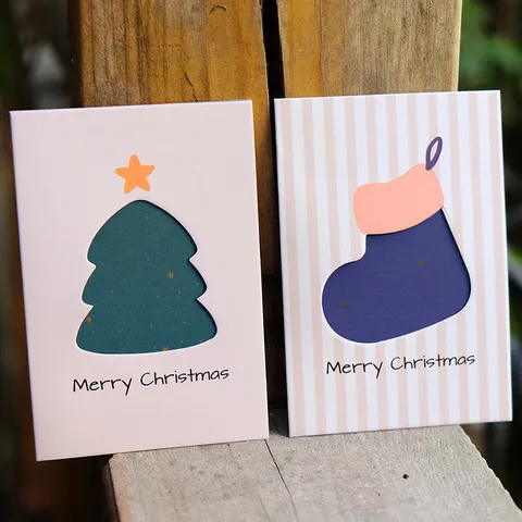 Minimalist Gold Star Hollow Out Christmas Card Mini Folding Greeting Cards With Kraft Paper Envelope For Christmas Party Gift