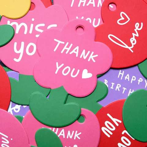 Etichette Regalo Creative a Forma di Fiore Cuore Tulipano Cartoncino Bianco Piccoli Biglietti di Messaggio per Matrimonio Compleanno Festa